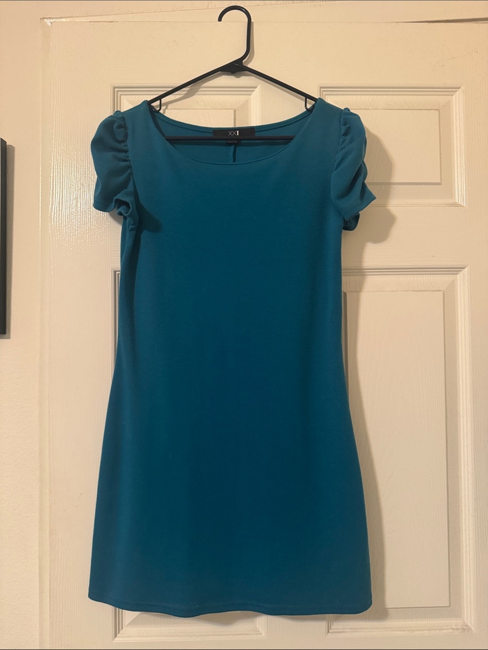 Vintage XXI Forever 21 Teal Short Puff-Sleeve Shift Dress